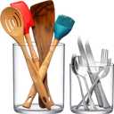 Amazing Abby - uPod - Plastic Utensil Holder (2-Piece Set), 7.5"+5.5" (H), Clear Utensil Crock and Flatware Caddy, Cooking Utensil Organizer for Kitchen Countertop, BPA-Free, Shatter-Proof (Not Glass)