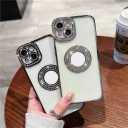 Clear Luxury Rhinestone Case Compatible with iPhone 12,Bling Sparkle Glitter Diamond Cute Design Cover for Girls Women,Soft Plating with Camera Lens Shockproof Protector for iPhone 12 Case-Silver