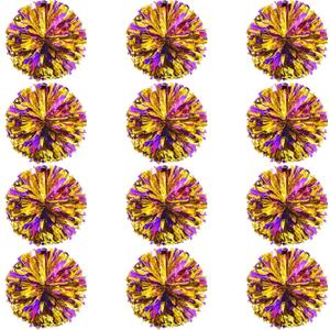 12 Pcs Cheerleading Pom Poms Bulk, Plastic Metallic Foil Cheer Hand Flowers, Cheerlead Pompoms for Sports Team Ball Game, 12 Inch (Purple/Gold)