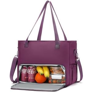 Lunch Tote Bag for Women with 15.6" Laptop Compartment, Work Tote Bag with Insulated Lunch Compartment, Large Casual Canvas Handbag Luncg Bags for Nurse, Teacher, Office, Travel, Beach, Purple