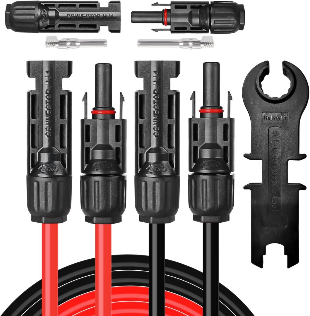 30 Feet 10AWG Solar Extension Cable with Female and Male Connector, Twin Wire Solar Panel Wire Adapter for Home, Shop and RV Solar Panels (30FT Red + 30FT Black)