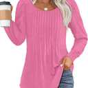 OFEEFAN Long Sleeve Shirts for Women Fall Tops Dressy Casual Blouses Pleated Scooped Neck Tunic Tops for Leggings XL