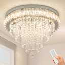 Crystal Chandeliers LED Crystal Ceiling Light Fixture with Remote Large Flush Mount Chandelier Ceiling Light for Living Room Bedroom Kitchen (Dimmable)
