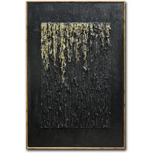 Boiee Art,24x36Inch Hand Painted Golden Textured Acrylic Canvas Paintings Modern Black Decorative Wall Art Abstract Framed Artwork