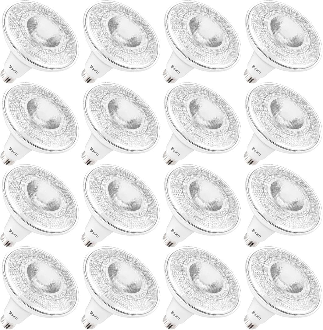 Sunco 16 Pack Outdoor LED Flood Home Residential Patio Driveway Light, Waterproof PAR38 LED Bulb, CRI90 5000K Daylight Dimmable, 100W Equivalent 13W, Exterior, Wet-Rated, 1050 Lumens, E26 Base - UL