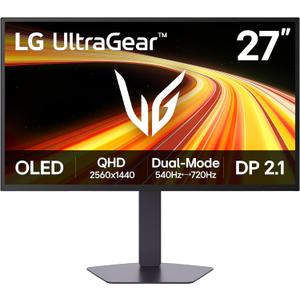 27GX790B-B 27” Ultragear QHD (3440 x 1440) OLED Gaming Monitor, Dual Mode(QHD 540Hz/ HD 720Hz), 0.02ms, TrueBlack 500, NVIDIA G-Sync Compatible, AMD FreeSync Premium Pro, DisplayPort 2.1, USB-C, Black