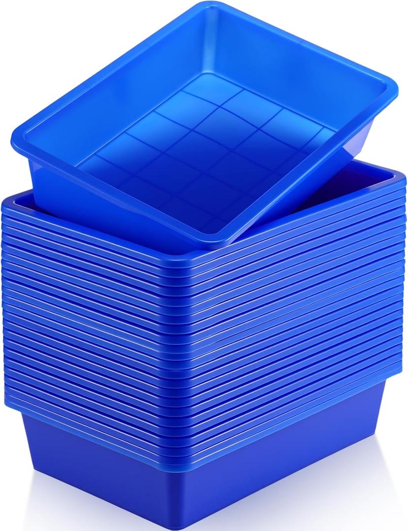 Sintuff 24 Pcs Plastic Paper Trays for Classroom, Stackable Letter Size Flat Organizer Bins for Teacher Desk, Turn in Classroom Trays File Storage Baskets for School Office Supplies (Blue)