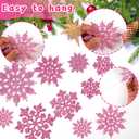 36pcs Christmas Light Pink Snowflake Ornaments Plastic Glitter Snow Flakes Ornaments for Winter Christmas Tree Decorations Size Varies Craft Snowflakes