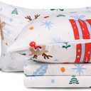 Gogreen Christmas Sheet Set 4PC Deep Pocket Queen Size Bedding Set, Breathable & Ultar Soft, Hotel Style Christmas Decor, Gifts for Kids, Women, Men  Christmas Snow Deer