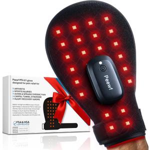 Peewf Wireless Red Light Therapy Glove for Hands 660nm & 880nm Near-Infrared | Pain Relief for Arthritis, Carpal Tunnel, Sore Muscles | 30 LEDs | Breathable | Auto Shut-Off