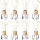 Roshtia 8 Set Reed Diffuser Bottle Empty Refillable Fragrance Glass Diffuser Bottles with Wooden Caps Rattan Sticks 50ml 1.7 oz Glass Jars for DIY Fragrance