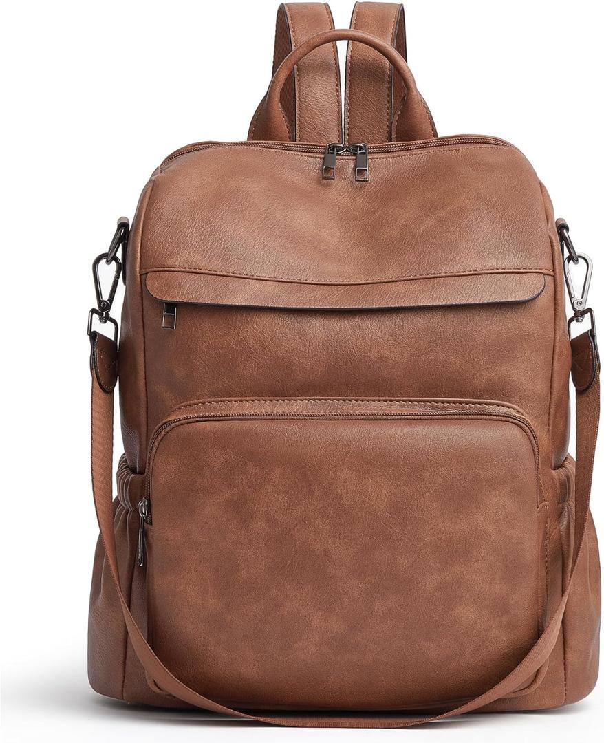 Anti-Theft Backpack Purse for Women, Convertible 3-in-1 Vegan Leather Backpack with Hidden Zipper, Adjustable Shoulder & Crossbody Bag for Travel and Daily Commute (A Two Toned Brown)