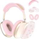Case for AirPods Max Headphones,Cute Girly Pink Bow Stars Clear TPU Ear Cups Cover,Pink Silicone Ear Pad Headband Protective Case Cover for Apple AirPods Max