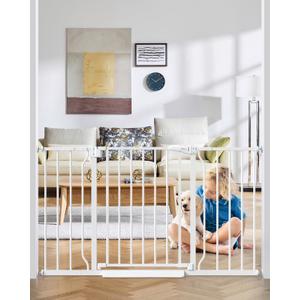 29"-51" Baby Gate for Stairs, Auto Close Stroller Friendly Dog Gate Indoor for Doorways, Pressure Mounted Baby Gate, Easy Walk Through Gate for Children & Pets, White