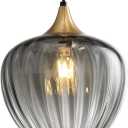 Glass Lampshade Pendant Light Kitchen Island, 9" Vintage Hanging Lamp Ceiling Lighting Fixture, Brushed Gold Modern Chandelier for Dining Room Restaurant Foyer Entryway (Smoke Grey)