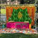 75FT Hindu Festivals Photography Backdrop Family Party Birthday Banner Green Banana Leaf Wedding Party Decorations Tapestry Photo Booth Props