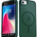 for iPhone SE Case 2022(3rd)/2020(2nd), iPhone 8/7 Case, with 1 Screen Protector, Matte Magnetic Slim Phone Cover, Support for Magsafe, Shockproof Protection Translucent Frosted Back,Dark Green