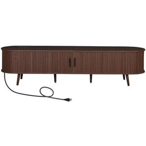 Fluted TV Stand with Sliding Tambour Door, Modern Entertainment Center with Storage Cabinet and Drawers for Living Room, Mid Century Media Console Table for TVs up to 80 Inch (Dark Brown, 70.8”)