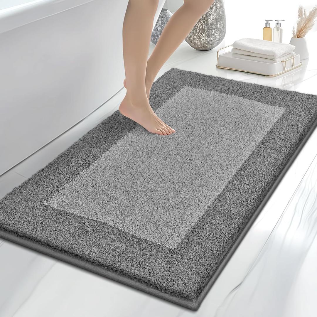 anllugs Bathroom Rugs 30" x 46", Non-Slip Extra Soft Absorbent Bath Rugs, Machine Washable Quick Dry Bath Mats for Bathroom Floor, Shower, Bathtub and Sink, Grey & Dark Grey