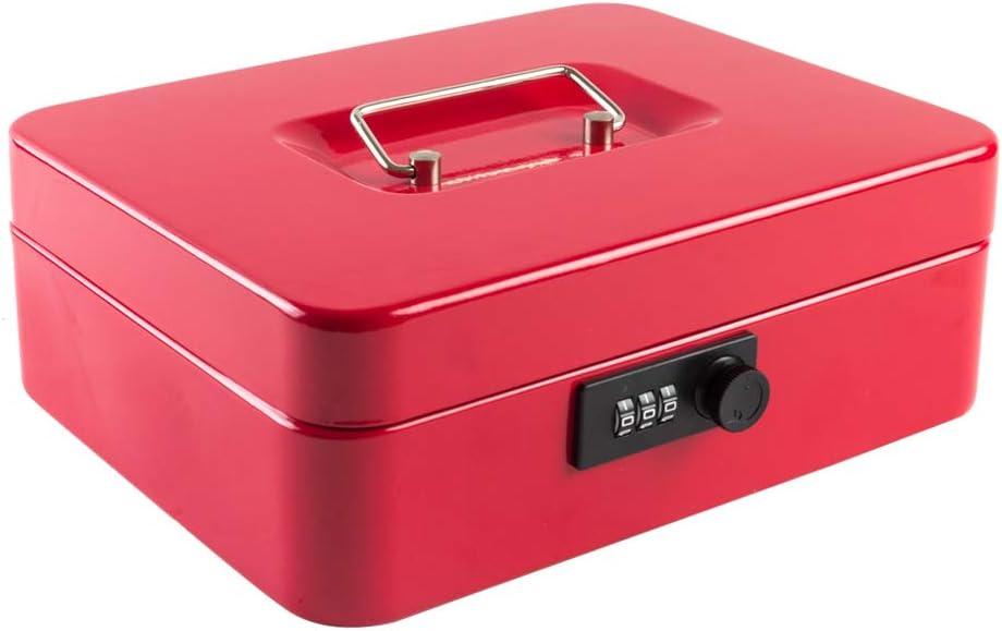KYODOLED Large Cash Box with Combination Lock Safe Metal Money Box with Money Tray for Security Lock Box 9.84"x 7.87"x 3.54" Red Large