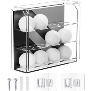 Cosmos Acrylic Golf Ball Display Case Wall Mounted Golfball Holder 3 Layer Clear Showcase Storage Box for 12 Balls, Cabinet Shelf for Collections Memorabilia Display