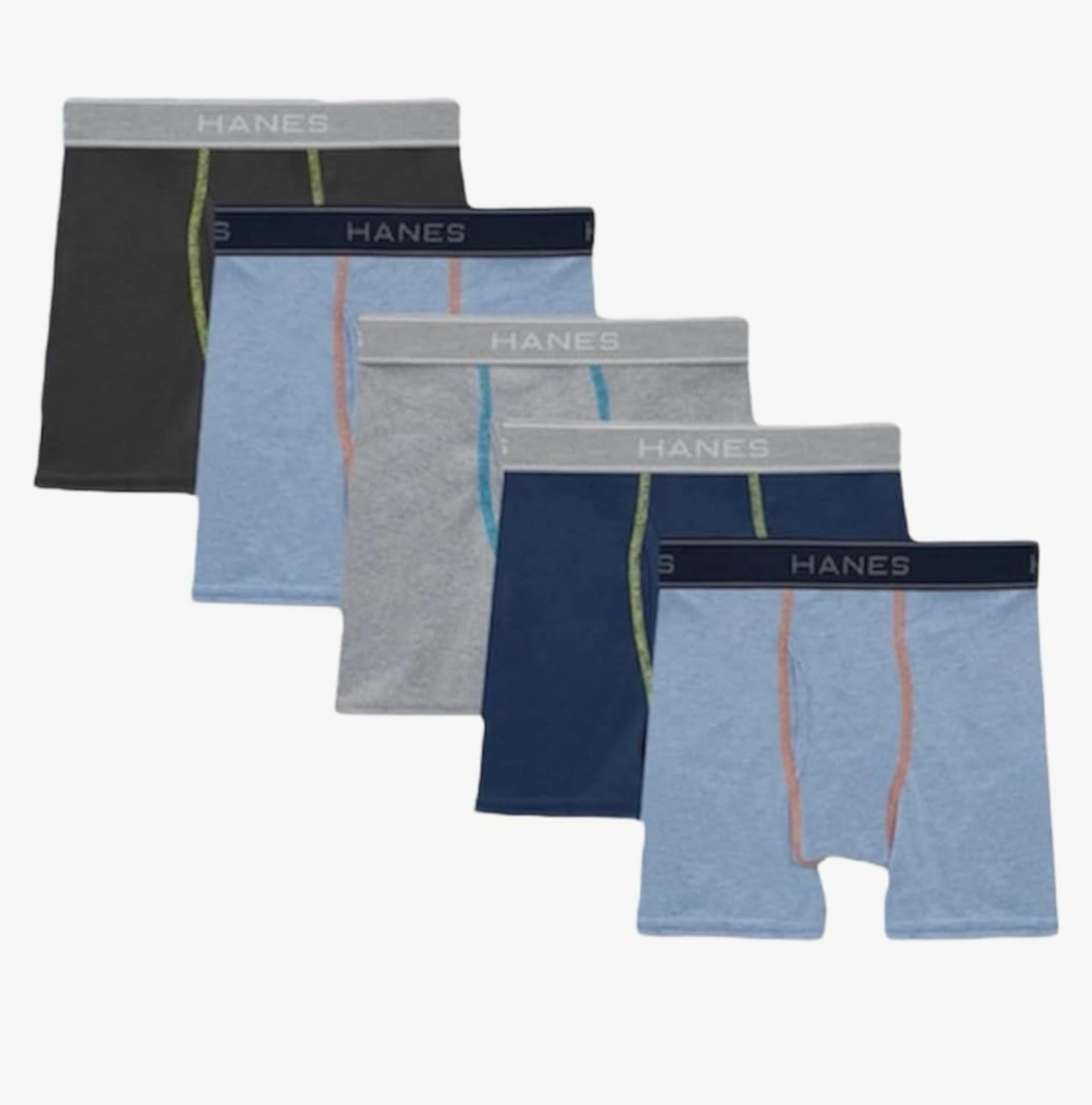 Hanes Boys' Boxer Briefs, Moisture-wicking Cotton Stretch Underwear, Assorted 5-Pack, S
