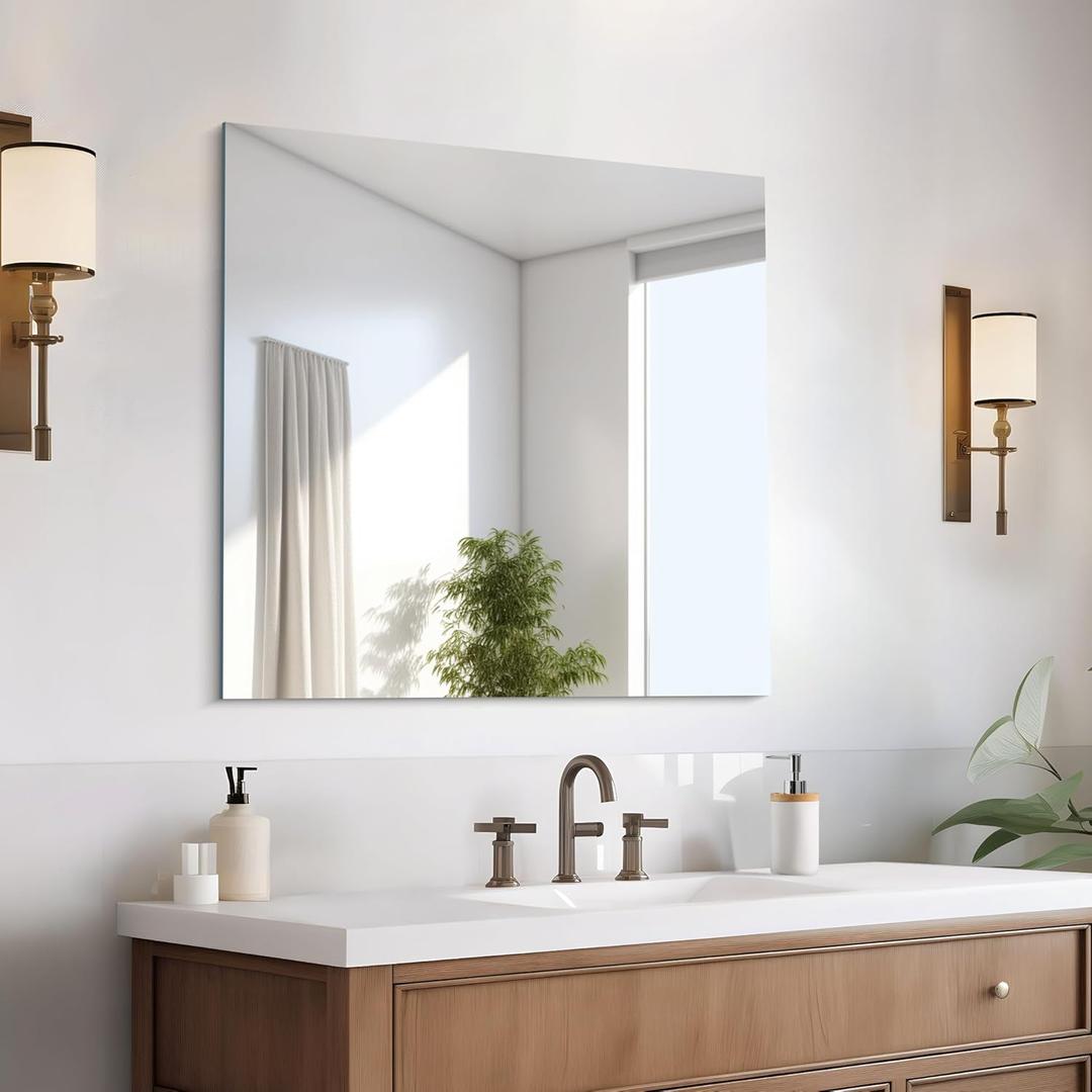 CILIBER 30x30 inch Frameless Bathroom Mirror, Square Frameless Mirrors for Wall, Upgraded Shatterproof Vanity Mirror 3mm Tempered Glass Lightweight Design for Bathroom Bedroom Living Room and Entryway