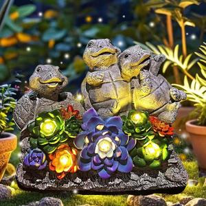 Solar Turtle Garden Statues Outdoor Decor- Birthday Gift for Mom from Daughter, Tortoise Figurine Garden Decor for Outside Yard Art for Housewarming Gift
