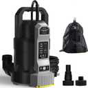 InoKraft E-Float Automatic Sump Pump 1/2HP, 2500 GPH Submersible Water Pump with Auto/Manual Mode, Mesh Bag, Universal Hose Adapters, Built-In 25FT Cord for Pool, Basement, and Outdoor Use,Black