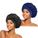 2Pcs Silk Bonnet for Sleeping, Satin Hair Bonnets, Soft Elastic Band Silk Sleep Cap, Hair Wrap for Women(Black Navy Blue)