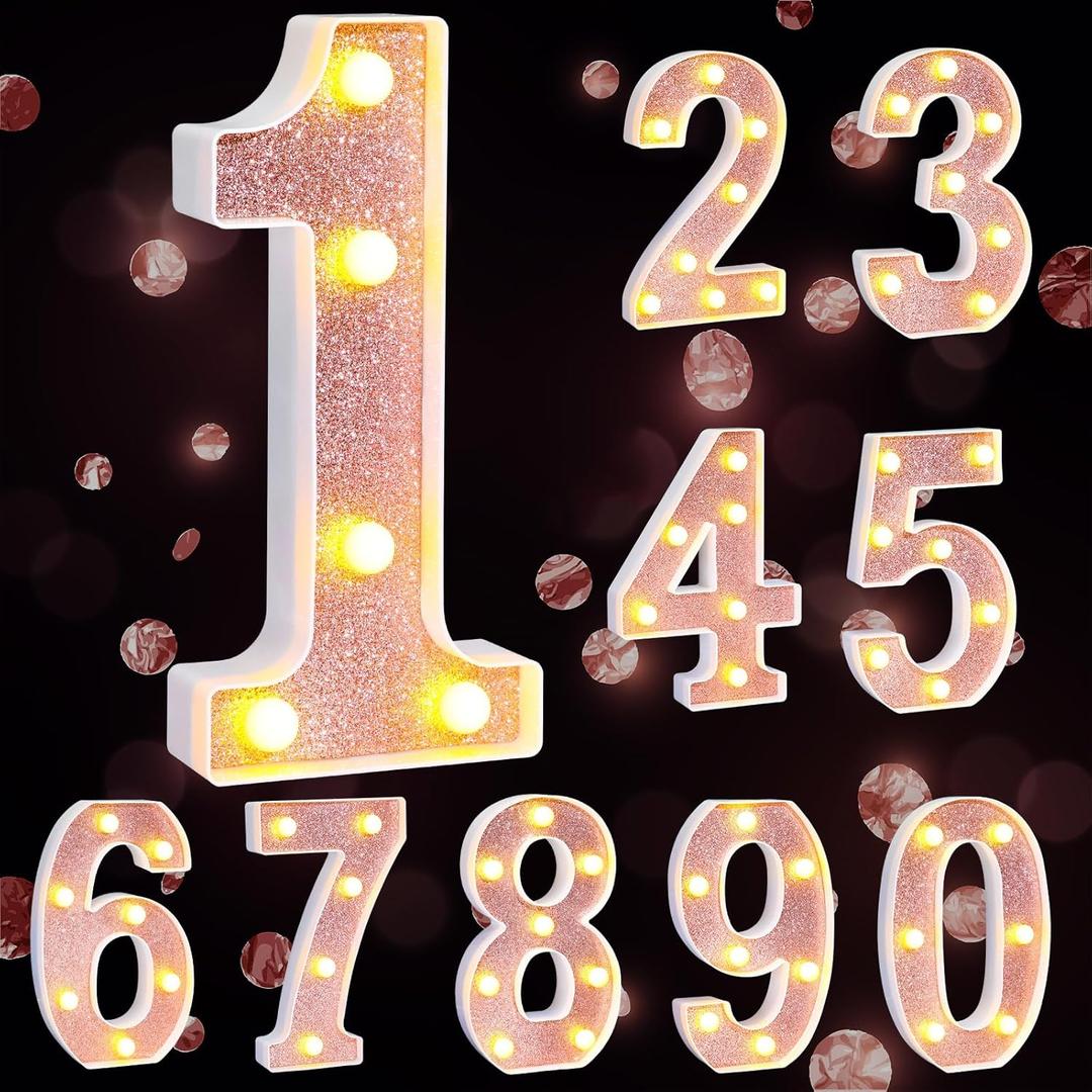 Treela 8.7'' Decorative LED Light up Numbers, Light up Number Sign for Night Party Decorations Happy Birthday LED Sign Backdrop Anniversary Party Bar Wall Decor(Rose Gold, Number 1)