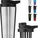 Stainless Steel Shaker Bottle with Noise-Free Design - Patented 24 oz Insulated Metal Shakers Bottles Cup for Protein Mixes and Pre Workout 100% Leak Proof (Steel)