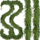 2 Pcs Artificial Norfolk Pine Garlands Christmas, 15 FT Dense Real Touch Winter Pine Garland Ornament, Green Artificial Greenery Garland for Table, Mantle, Wall, Indoor, Outdoor Christmas Decorations