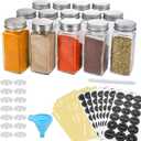 AOZITA 14 Pcs Glass Spice Jars with Spice Labels - 4oz Empty Square Spice Bottles - Shaker Lids and Airtight Metal Caps - Chalk Marker and Silicone Collapsible Funnel Included