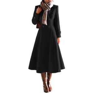 IDEALSANXUN Womens Long Wool Coat Fall Winter Double Breasted Trench Coat Peacoat Jackets (Black, XL)