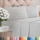 Cal King Size 4 Piece Sheet Set - Comfy Breathable & Cooling Sheets - Hotel Luxury Bed Sheets for Women & Men - Deep Pockets, Easy-Fit, Soft & Wrinkle Free Sheets - Grey Stripes Oeko-Tex Bed Sheet Set