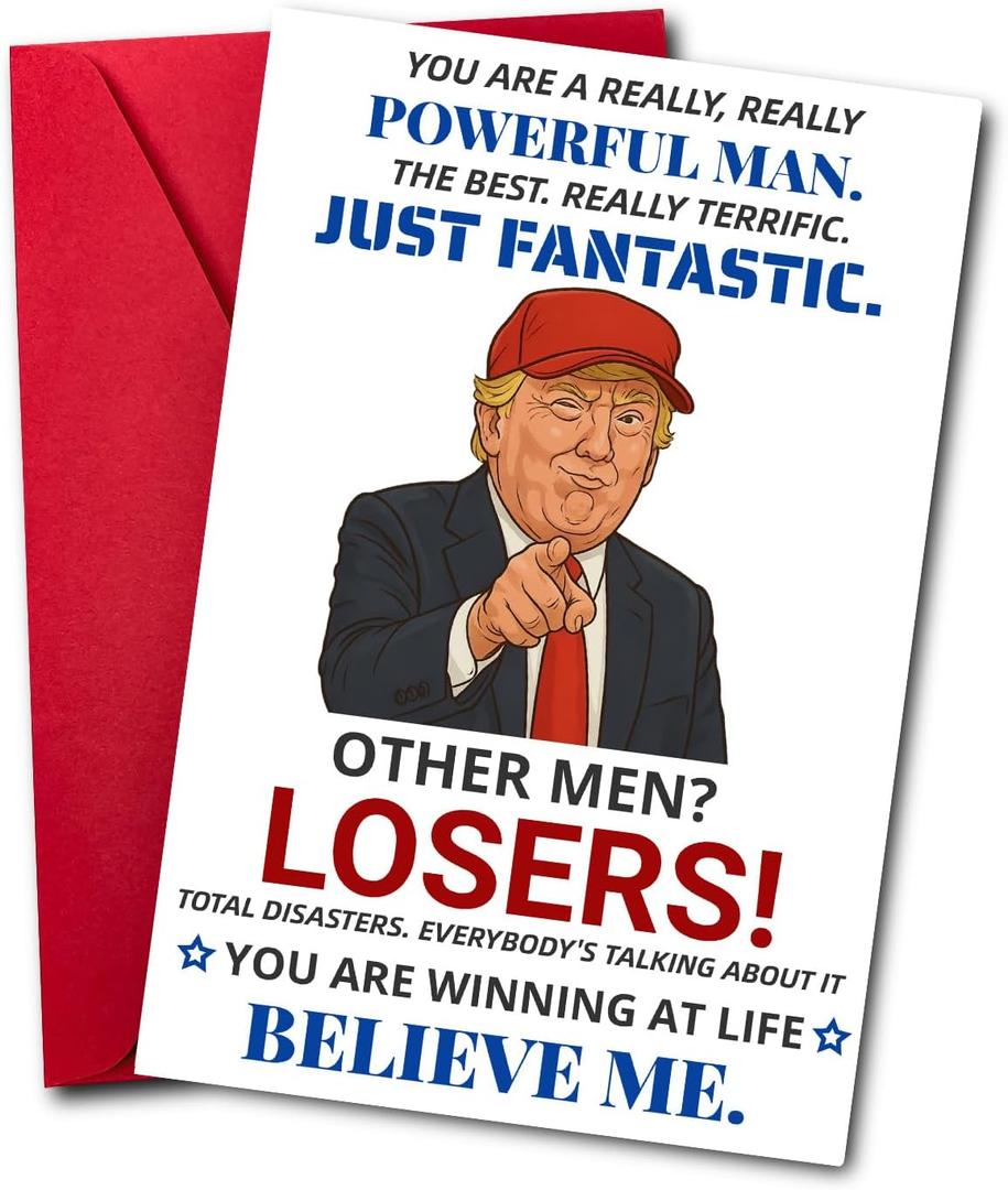 8 x Funny Birthday Card for Men  Unique Humor Greeting Card for Husband, Boyfriend, Father or Friend, Powerful Man Parody Style, Gag Birthday Gift for Him (SRM03)