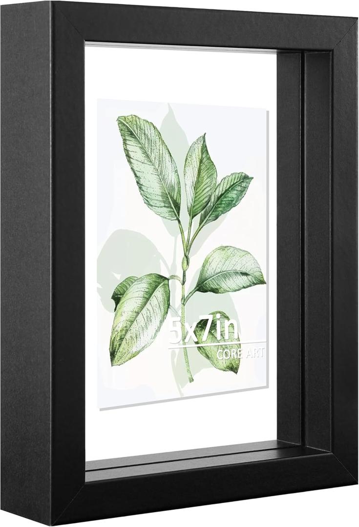 CORE ART 5x7 Floating Picture Frame,Double Plexglass Floating Frame for 4x6,3.5x5 Pictures,Wall or Tabletop Display,Black