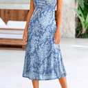 BTFBM Women's Summer Dress Sleeveless Spaghetti Strap Midi Dress Sexy Cowl Neck Floral Cocktail Dress Party Dresses (Blue)