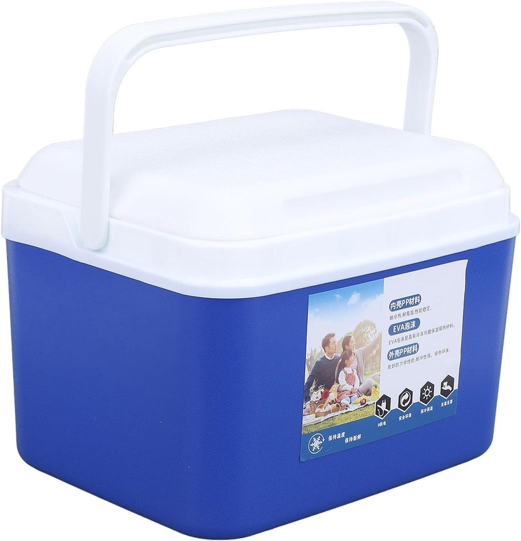 Large 5L Insulated Cooler Box Portable Ice Box for Travel Camping Picnic Fish, Insulated Cooler Box Hard Case Keeps Food Freshness and Drink Cool (Blue)