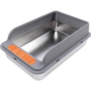 Luqeeg Litter Boxes, Cat Box Stainless Steel Large Capacity Top Entry Anti Splashing Metal Pan Allows Multiple Cats to Use with Litter Scoop Mat for Pet (Extra Large 32.7 X 24.4 X 31.5in) (Dark Gray)