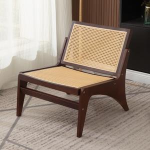 Accent Rattan Chairs for Living Room, Home Modern, Bedroom Armless Reading Mid Century Lounge Chair, Boho Side Chair with Bamboo Frame for Home Bedroom Balcony Patio