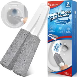 Vacplus Toilet Brush - Toilet Bowl Cleaners with Extra Long Handle, 100% Pumice Stone for Toilet Cleaning, Remove Limescale, Rust, Cleaning Supplies for Toilet, Pool, Bathroom, Sink, 2 Pack (Gray(2x Efficiency))