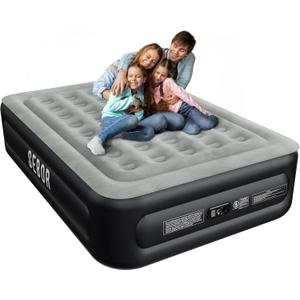 Air Mattress Queen with Built-in Pump 18", Comfortable Self-Inflating Air Mattress with High-Speed Pump, Durable Blow Up Mattress Queen with Storage Bag for Guests, Camping, Travel (Dark Gray)