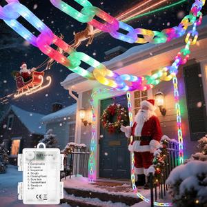 Christmas Outdoor Battery String Lights Decorations - 10 Ft 160 LED Plastic Chain String Lights with Waterproof, 8 Lighting Modes and Timer Function