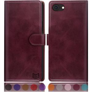 SUANPOT for iPhone 7/8/SE2/SE 3rd 2020/2022 4.7" RFID Blocking Wallet case Credit Card Holder,Flip Book PU Leather Phone case Cover Cellphone Women Men for Apple iPhone SE3 case Wallet Wine Red