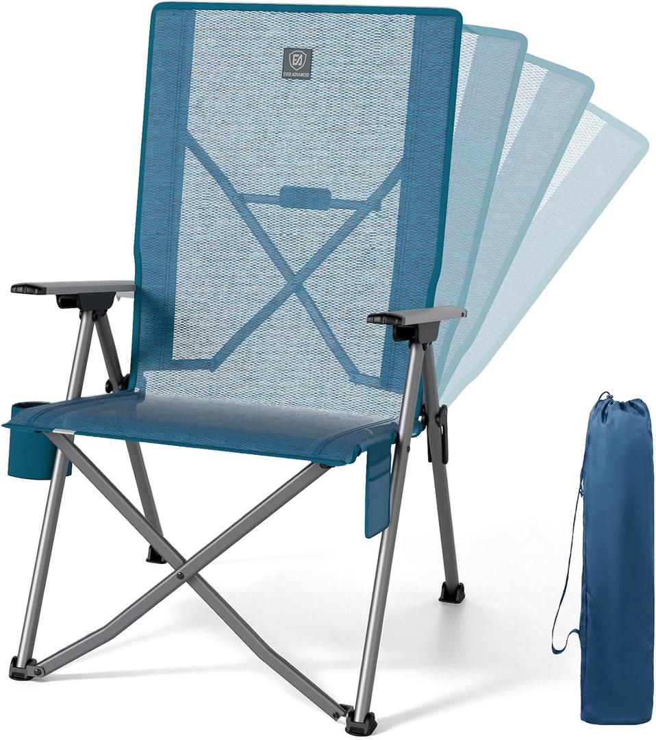 EVER ADVANCED Reclining Camping Chairs for Adult Supports 350lbs Mesh Blue, Oversized