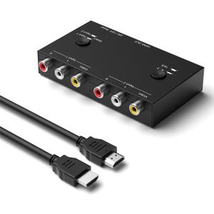 RuiPuo 2 Port RCA/AV to HDMI Converter Adapter Support 16:9/4:3 for WII/N64/PS1/PS2/PS3/VHS/VCR/DVD Players etc(2 AV in 1 HDMI Out)
