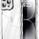 2 x SKYLMW Compatible with iPhone 14 Pro Case, Kawaii Cute Curly Wave Frame Luxury Plating Edge, Stylish Glossy Clear Back, Soft TPU Shockproof Protective Cases for iPhone 14 Pro, Sliver