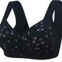 Daisy Bras for Older Women No Underwire Front Closure Comfort Senior Wireless Snap Closing Bra, Black, 42B